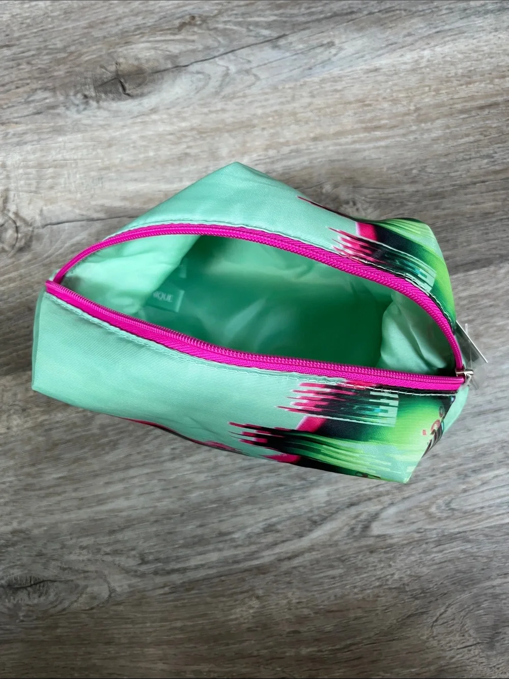Clinique Mint Cosmetic Pouch with Neon Pink Logo